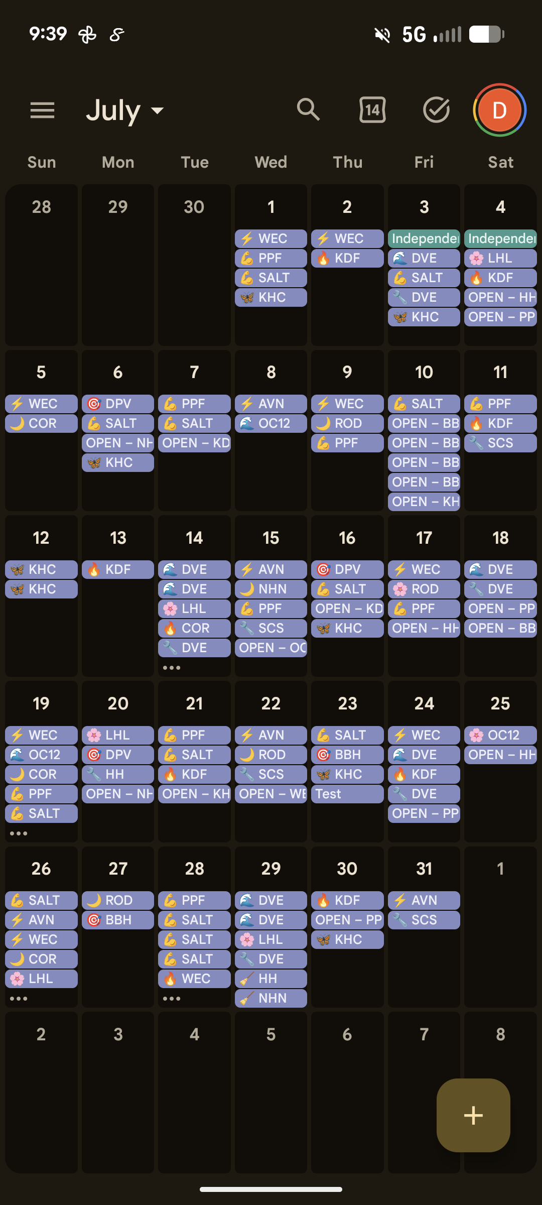 Google Calendar month view